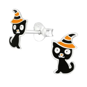 Ohrstecker Halloween Katze aus .925 Silber Kinder