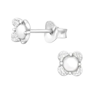 Ohrstecker kleine Blüte mit Perle aus .925 Silber Damen