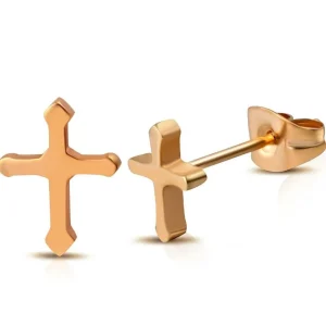 Ohrstecker Kreuz Rosegold aus Edelstahl Unisex