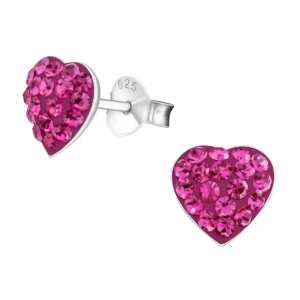 Ohrstecker Kristallherz pink 925 Silber Damen