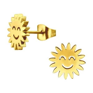 Ohrstecker Lachende Sonne gold aus Edelstahl Unisex