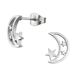 Ohrstecker Mond und Sterne Silber aus Edelstahl für Damen