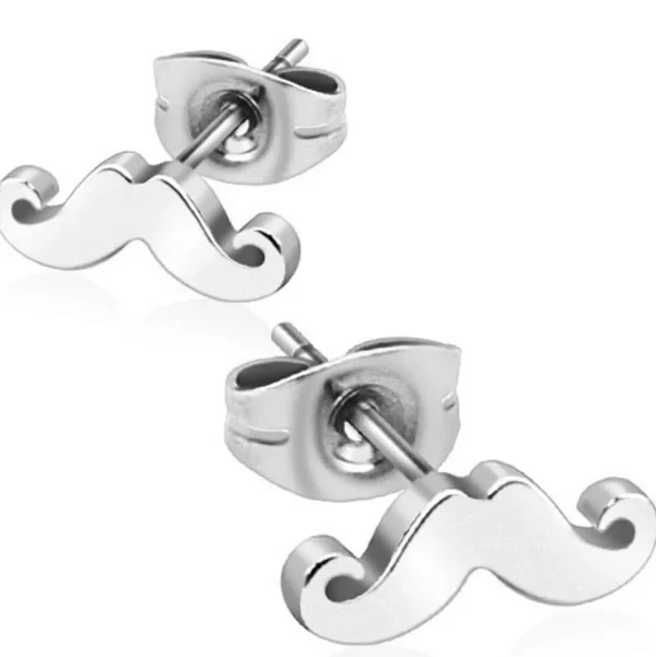 Ohrstecker Mustache silber aus Edelstahl Unisex