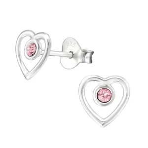 Ohrstecker offenes Herz mit light rose Kristall aus 925 Silber Damen