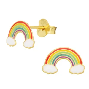 Ohrstecker Regenbogen gold/bunt aus 925 Silber Kinder