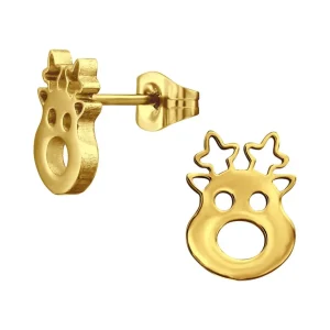 Ohrstecker Rentier Gold aus Edelstahl Unisex