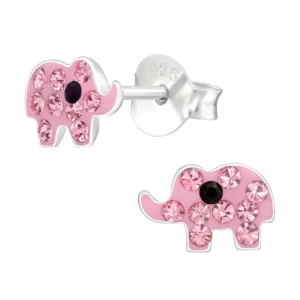 Ohrstecker rosa Elefant mit Kristallen aus .925 Silber Kinder