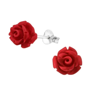 Ohrstecker Rose aus 925 Silber Damen - erhältlich in Schwarz, Rot, Rosa