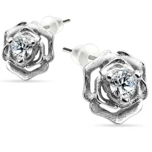 Ohrstecker Rose mit Kristall aus 925 Silber Damen