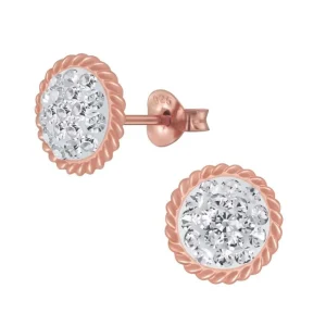 Ohrstecker rund und ziseliert mit Kristallen Rosegold aus 925 Silber Damen