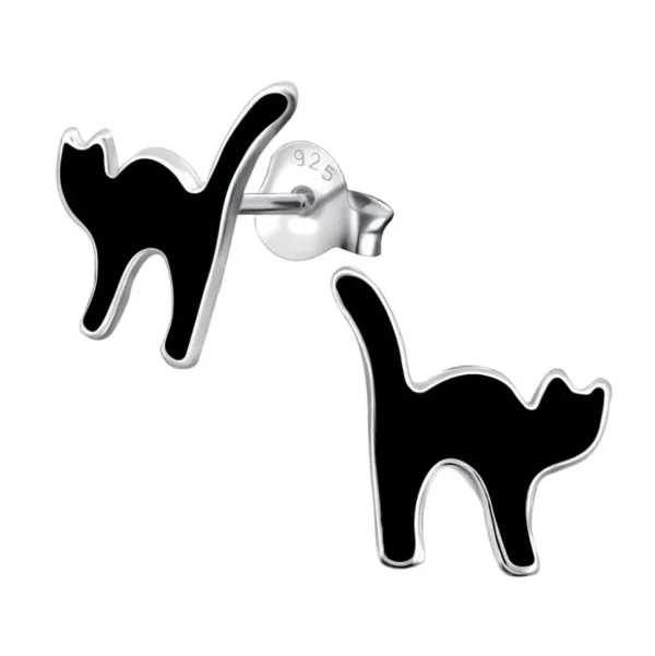 Ohrstecker schwarze Katze aus .925 Sterling Silber