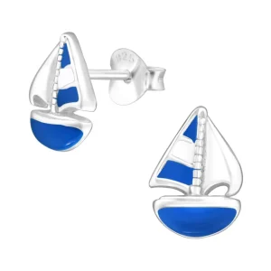 Ohrstecker Segelboot blau aus .925 Sterling Silber Damen