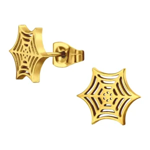 Ohrstecker Spinnennetz Halloween gold aus Edelstahl Unisex