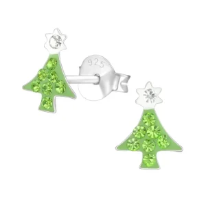 Ohrstecker Weihnachtsbaum mit Kristallen veredelt aus 925 Silber