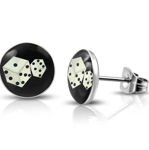 Ohrstecker Würfel Lucky Dice Schwarz-Silber aus Edelstahl Unisex