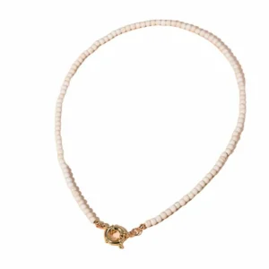 Perlenkette Choker creme/goldfarben aus Messing Damen