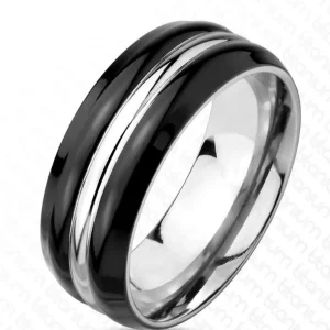 Ring gestreift schwarz silber aus Titan Herren