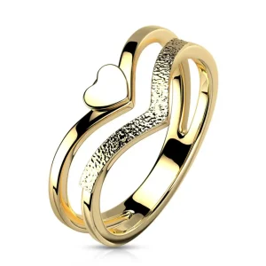 Ring gewinkelte Ringschienen und Herz Gold aus Edelstahl Damen