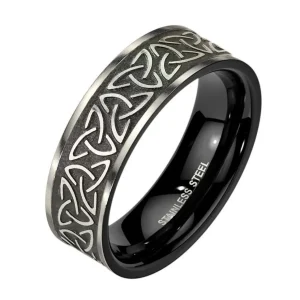 Ring Keltenknoten Silber/Schwarz aus Edelstahl Unisex