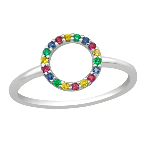 Ring Kristall- Kreis bunt aus 925 Silber Damen