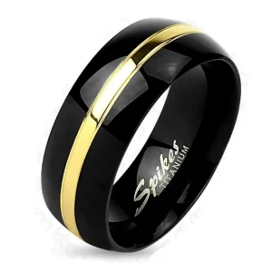 Ring mit Goldlinie Schwarz aus Titan Unisex