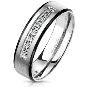 Ring Paare Silber mit schwarzen Außenringen und Kristallen aus Edelstahl Unisex