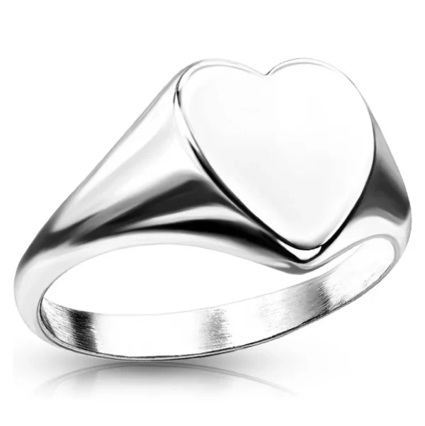 Ring Siegelring flaches Herz Silber Edelstahl Damen