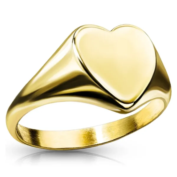 Ring Siegelring flaches Herz Gold Edelstahl Damen