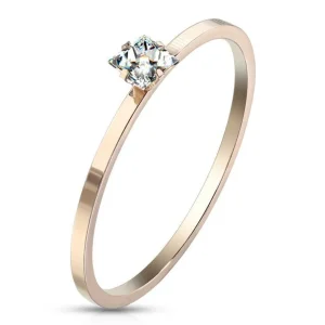 Ring Solitär-Optik mit eckigem Kristall rosegold aus Edelstahl Damen