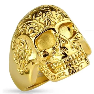 Ring Totenkopf massiv Gold aus Edelstahl Herren