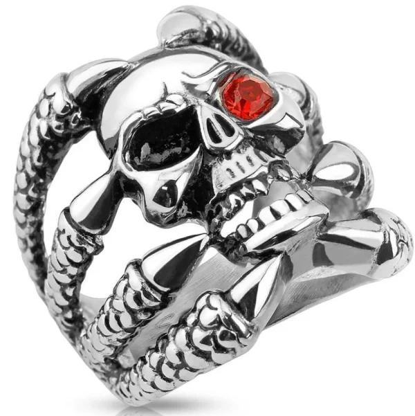 Ring Totenkopf mit Klauen Silber aus Edelstahl Herren