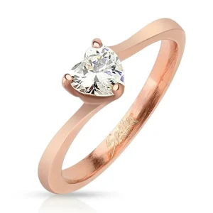 49 (15.6) Rosegoldener Ring mit gefasstem Kristall Herzform für Damen rotgold rosé