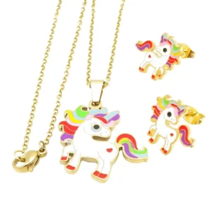 Schmuckset Einhorn gold aus Edelstahl Damen