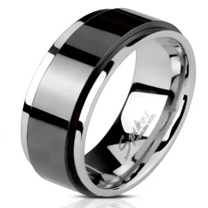 Spinner-Ring Silber-Schwarz aus Edelstahl Unisex 49-72