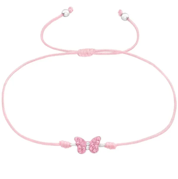 Stoffarmband pinker Schmetterling aus 925 Silber Kinder