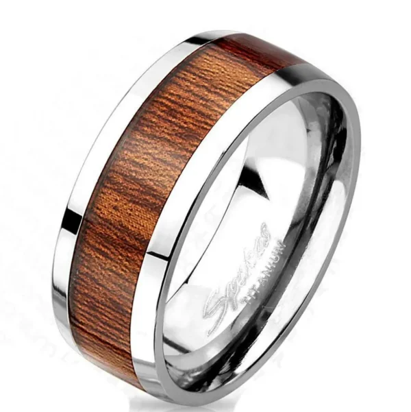 67 (21.3) Titan Ring mit edlem braunem Holz Mittelring für Damen und Herren 60 62 64 67(Silber Fingerring Partnerringe Verlobungsringe Trauringe Damenring Titaniumring)