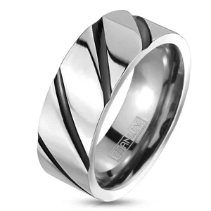 Titan-Ring silber mit schwarzen Streifen 8mm Unisex