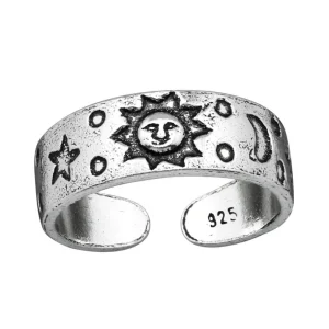 Zehenring Sonne, Mond und Sterne aus 925 Silber Damen